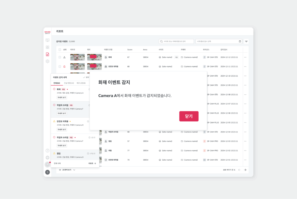 물류창고 화재 시 즉시 화재 알림 발송