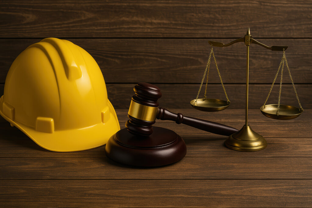 중대재해처벌법 위반 시 경영책임자 처벌 수위를 나타내는 인포그래픽 - 1년 이상 징역 또는 10억원 이하 벌금