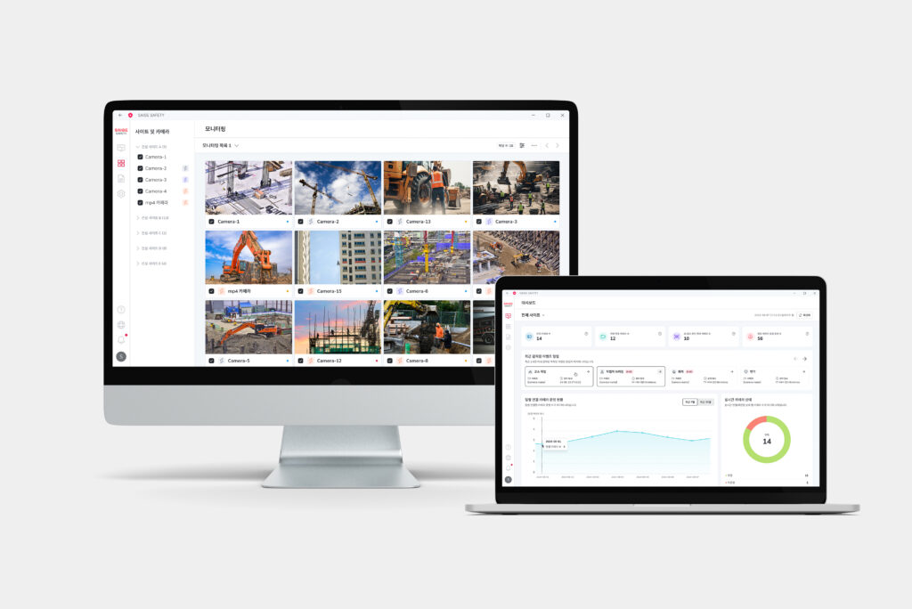 세이지 세이프티 AI 기반 통합 관제 시스템 대시보드에서 수십 대의 CCTV를 한 화면으로 실시간 관제하는 모습
